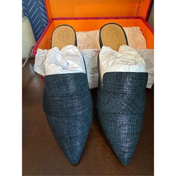 NEW TORY BURCH ROSALIND 20MM MULE PRINTED SUEDE - Blue - Picture 1 of 12